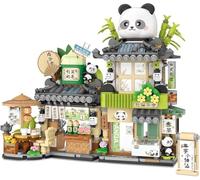 DelightCube City Tea House Building Blocks Set - Street View Panda Construction Tea Shop Toy for 8+,Cute Animals Building Set Educational and Fun Toy,Architecture Construction gift (1382)