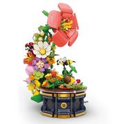 DelightCube Flowers Music Box Building Set, 1426 PCS Bouquet Mini Building Block Toy Set with Gear Driven Sytem, Home Decor Creative Gift for Women Adults Kids Girls Ages 12+
