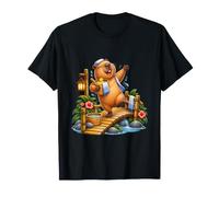 Delighted Capybara Celebrating by a Bamboo Bridge T-Shirt