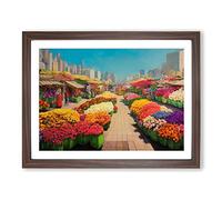Delightful Flower Market Framed Print | A4 Walnut Framed Wall Art | Ready to Hang | Modern Floral Picture | Living Room Bedroom Lounge Office