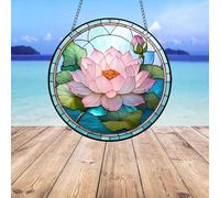 Delightful Lotus Flower Stained Windows Hanging Suncatcher,Flower Stained Acrylic Suncatchers Window Ornament Stained Glass Panel Sun Catcher Wall Hanging Decor Birthday Gifts