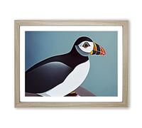 Delightful Puffin Bird Framed Print | A2 Oak Framed Wall Art | Ready to Hang | Modern Nature Picture | Living Room Bedroom Lounge Office