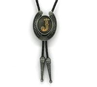 DELIGUO Men's Bolo Tie - U Shape Initials Letter Vintage Pendant Necktie, Western Cowboy Wedding Leather Rope Shirt Accessories Adult Novelty Jewelry,J,One Size