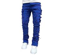 DELIMALI Men Slim Ripped Denim Jeans Skinny Frayed Distressed Broken Holes Trousers Fashion Zipper Hip-pop Long Pants (#9 Royal Blue, XXL)
