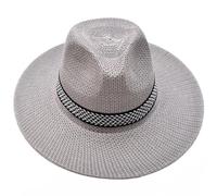 DELIMALI Mens Straw Hat Summer Sun Hat Sunscreen Beach Hat Male Casual Sun Straw Jazz Band Hat Fedora Caps Sunscreen Hat Bucket Hat Father Hat (A-Grey, ONE Size)