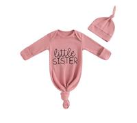 DELIMALI Newborn Baby Knotted Gown Super Soft Infant Long Sleeve Sleeper Swaddle for Baby Girl and Boy Sleeping Bag with Hat (D-Pink, Newborn)