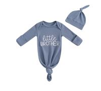 DELIMALI Newborn Baby Knotted Gown Super Soft Infant Long Sleeve Sleeper Swaddle for Baby Girl and Boy Sleeping Bag with Hat (D-Blue, 0-3 Months)