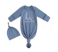 DELIMALI Newborn Baby Knotted Gown Super Soft Infant Long Sleeve Sleeper Swaddle for Baby Girl and Boy Sleeping Bag with Hat (A-Blue, Newborn)