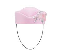 DELIMALI Women British Vintage Wool Felt Pillbox Hat Ladies Church Derby Fascinator Hat Veil Flower Fedoras Wedding Tea Party (A-Pink, ONE Size)