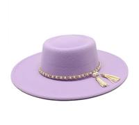 DELIMALI Women Men Fedora Hat Decorative Pearl Chain Tassel Panama Jazz Cap Fall Winter Hat Woolen Felt Hat (A-Purple, ONE Size)