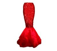 DELIMALI Women's Mermaid Ladies Ruffle Sequin Fairytale Book Fancy Long Tail Dress Womens Adults Costume Outfit (B-Red, M)