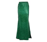 DELIMALI Women's Mermaid Ladies Ruffle Sequin Fairytale Book Fancy Long Tail Dress Womens Adults Costume Outfit (E-Green, XL)