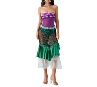 DELIMALI Women's Mermaid Ladies Ruffle Sequin Fairytale Book Fancy Long Tail Dress Womens Adults Costume Outfit (Green, Large)