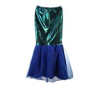 DELIMALI Women's Mermaid Ladies Ruffle Sequin Fairytale Book Fancy Long Tail Dress Womens Adults Costume Outfit (B-Blue, L)