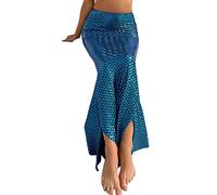 DELIMALI Women's Mermaid Ladies Ruffle Sequin Fairytale Book Fancy Long Tail Dress Womens Adults Costume Outfit (E-Blue, L)