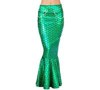 DELIMALI Women's Mermaid Ladies Ruffle Sequin Fairytale Book Fancy Long Tail Dress Womens Adults Costume Outfit (C-Green, M)