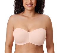 DELIMIRA Women's Bandeau Bra Underwire Non Padded Minimiser Strapless Bras Apricot Pink 40DD