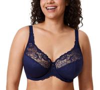 Delimira Women's Beauty Lace Non Padded Minimiser Full Figure Underwire Bra Blueberry 48DD