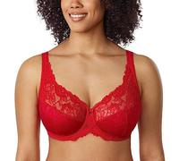 DELIMIRA Women's Beauty Lace Non Padded Minimiser Full Figure Underwire Bra Lipstick Red 40J
