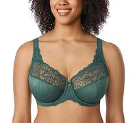 Delimira Women's Beauty Lace Non Padded Minimiser Full Figure Underwire Bra Midnight Emerald 42DD