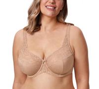 DELIMIRA Women's Beauty Lace Non Padded Minimiser Full Figure Underwire Bra Natural 34H
