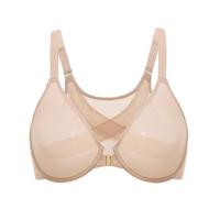 Delimira Women's Cosnufy Front Fastening Bras Posture Sheer Mesh Seamless Plus Size Unlined Underwire Bra Beige 36DD