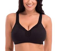 Delimira Women's Cotton Full Coverage Wirefree Non-Padded Lace Trim Plus Size Bra Black 48 E