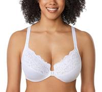 Delimira Women's Front Fastening Bra Racer Back Lace Plus Size Non Padded Underwired White 42D