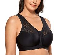 Delimira Women's Front Fastening Bras Lace Wireless Plus Size Full Coverage Racerback Support Bra Black 34DD