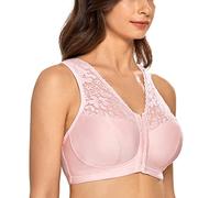 Delimira Women's Front Fastening Bras Lace Wireless Plus Size Full Coverage Racerback Support Bra Gentle Rose 42F