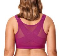 Delimira Women's Front Fastening Bras Non Wired Posture Correcting Back Support Post Surgery Bra Plus Size Comfort Magenta Purple 40D