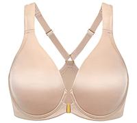 Delimira Women's Front Fastening Bras Plunge Plus Size Underwired Racer Back Unlined T Shirt Bra Beige 36H