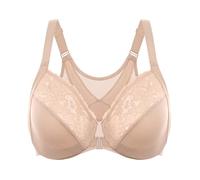 Delimira Women's Front Fastening Bras Posture Lace Underwire Unlined Full Coverage Plus Size Beige 34DD