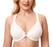 Delimira Women's Front Fastening Bras Seamless Unlined Racer Back Plus Size Underwired Plunge Bra Ivory 38G