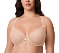Delimira Women's Front Fastening Bras Sheer Mesh Racerback Plus Size Full Coverage Unlined Underwired Bra Beige 36D