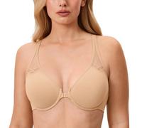 Delimira Women's Front Fastening Bras Underwire Unlined Racerback Plus Size Bra Warm Beige 34DD