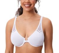 Delimira Women's Front Fastening Bras Underwire Unlined Racerback Plus Size Bra White 32DD