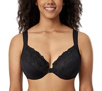 Delimira Women's Front Fastening Bras Unlined Lace Plus Size Support Underwire Black 40D