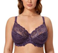 Delimira Women's Full Coverage Non-Foam Floral Lace Plus Size Underwired Bra Deep Plum 38DD