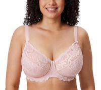 Delimira Women's Full Coverage Non-Foam Floral Lace Plus Size Underwired Bra Gentle Rose 40HH