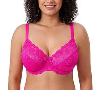 Delimira Women's Full Coverage Non-Foam Floral Lace Plus Size Underwired Bra Glitter Pink 38C