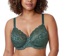 Delimira Women's Full Coverage Non-Foam Floral Lace Plus Size Underwired Bra Midnight Emerald 44D