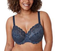 DELIMIRA Women's Full Coverage Non-Foam Floral Lace Plus Size Underwired Bra Sargasso 40E
