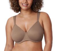 DELIMIRA Women's Non-Padded Minimiser Bras Full Coverage Seamless Underwire Plus Size Smooth T Shirt Bra Brown Purple 36G