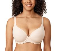 Delimira Women's Padded T Shirt Bra Comfort Plus Size Full Coverage Seamless Support Underwire Bras Beige 36DD