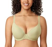 Delimira Women's Padded T Shirt Bra Comfort Plus Size Full Coverage Seamless Support Underwire Bras Light Green Heather 36D