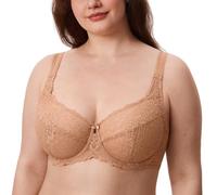 Delimira Women's Plus Size Bra Full Coverage Minimiser Non Padded Lace Underwired Bras Barely Buff 34DD