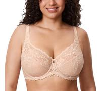 Delimira Women's Plus Size Bra Full Coverage Minimiser Non Padded Lace Underwired Bras Beige 34G