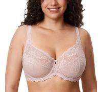 Delimira Women's Plus Size Bra Full Coverage Minimiser Non Padded Lace Underwired Bras Rose Smoked 40L