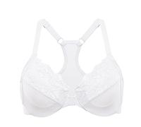 Delimira Women's Racerback Front Fastening Bras Plus Size Full Coverage Lace Underwire Unlined Support Bras White 42B